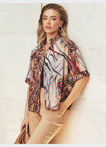 Коричнева коричнева блузка з принтом і коротким рукавом Dressa