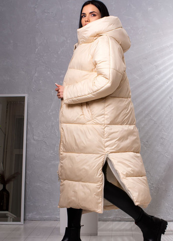 Бежевая зимняя куртка пуховик зимняя женская на лебяжем пуху микс к-010 SoulKiss k-010