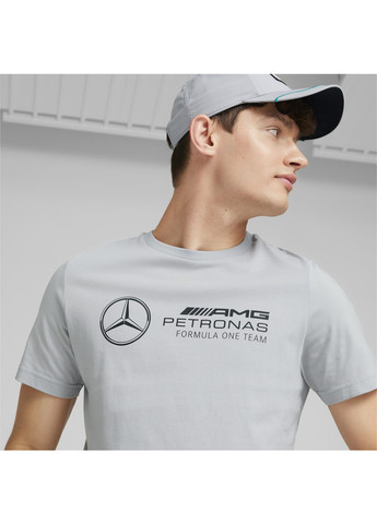 Футболка Mercedes-AMG Petronas Motorsport F1 Essentials Logo Tee Men Puma однотонная серая спортивная хлопок, полиэстер