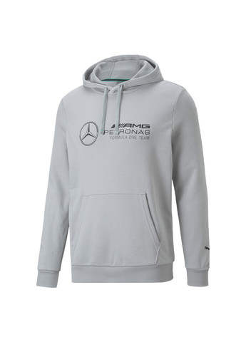 Худи Mercedes-AMG Petronas Motorsport F1 Essentials Hoodie Men Puma однотонная серая спортивная хлопок, полиэстер, эластан