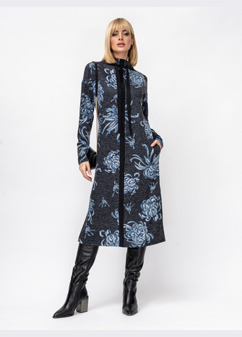 Черное черное платье с принтом и разрезами по бокам Dressa