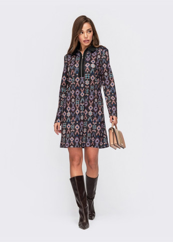 Темно-сіра плаття-сорочка з принтом і довгим рукавом темно-сіре Dressa