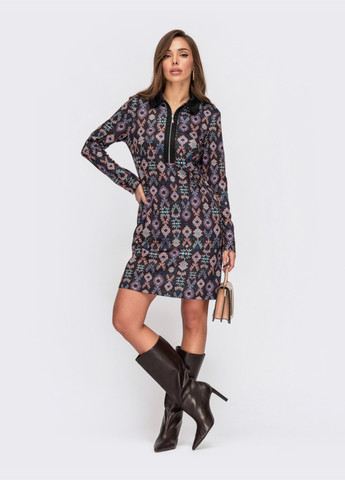 Темно-сіра плаття-сорочка з принтом і довгим рукавом темно-сіре Dressa