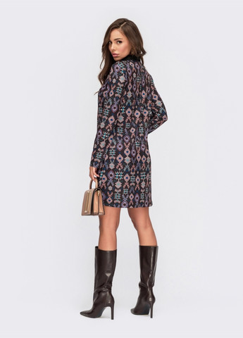 Темно-сіра плаття-сорочка з принтом і довгим рукавом темно-сіре Dressa