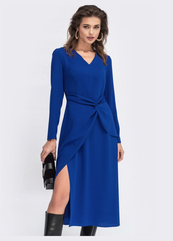 Синее синее платье длины миди с разрезом на ноге Dressa