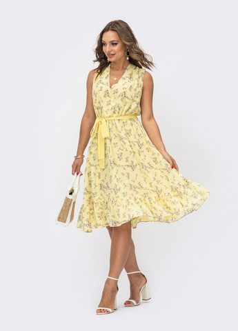 Желтое желтое платье без рукавов с v-образным вырезом Dressa