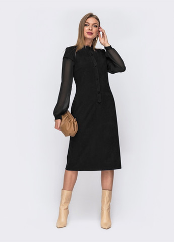 Чорна приталене плаття з замші з шифоновими рукавами чорне Dressa