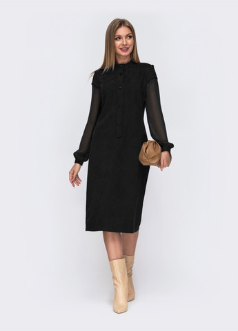 Чорна приталене плаття з замші з шифоновими рукавами чорне Dressa