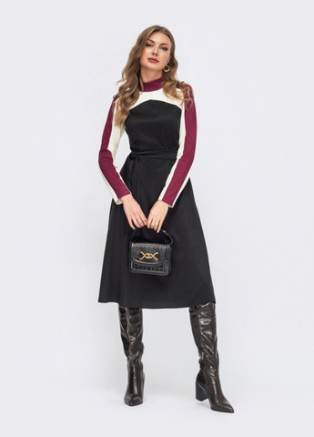 Чорна чорне плаття-міді з коміром і контрастною кокеткою Dressa
