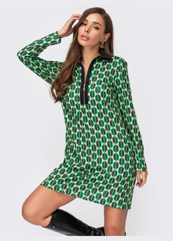 Зеленое зеленое платье-рубашка с принтом и длинным рукавом Dressa