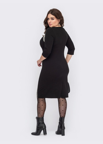 Черное черное платье большого размера с серыми вставками Dressa