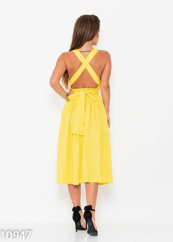 Желтое повседневный платье женское с открытой спиной ISSA PLUS однотонное