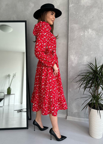 Червона повсякденний сукня жіноча кльош ISSA PLUS з квітковим принтом