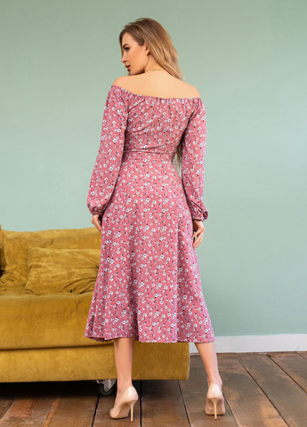 Розовое повседневный платье женское клеш ISSA PLUS с цветочным принтом