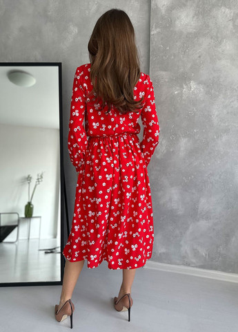 Червона повсякденний сукня жіноча кльош ISSA PLUS з квітковим принтом