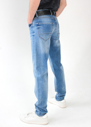 Голубые летние слим джинсы мужские голубые тонкие слим с небольшой теркой Slim ARCHILES