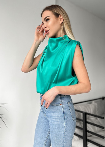 Зеленая демисезонная блуза женская ISSA PLUS Блуза-13715А