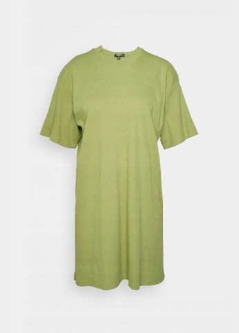 Оливковое (хаки) кэжуал платье-футболка оверсайз в рубчик Missguided однотонное
