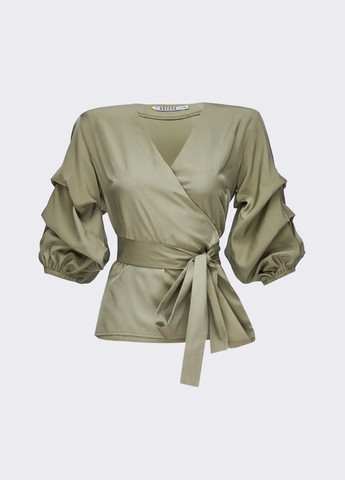 Хаки блузка на запах цвета хаки с объемными рукавами Dressa
