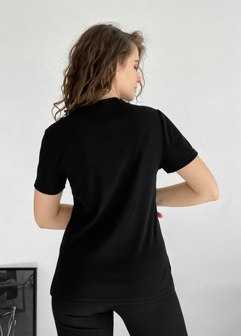 Черная летняя футболка в рубчик черного цвета мерате 800000101 с коротким рукавом Merlini