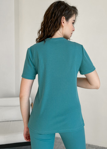 Бирюзовая летняя футболка в рубчик бирюзового цвета мерате 800000105 с коротким рукавом Merlini