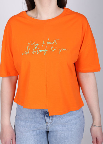 Топ жіночий помаранчевий широкий з написом короткий Whitney свободная (257973570)