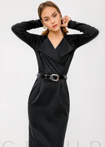 Черное деловое сдержанное приталенное платье Gepur однотонное