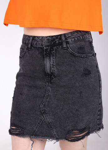 Спідниця жіноча джинсова чорна коротка з рваностями Cracpot прямая (258000224)