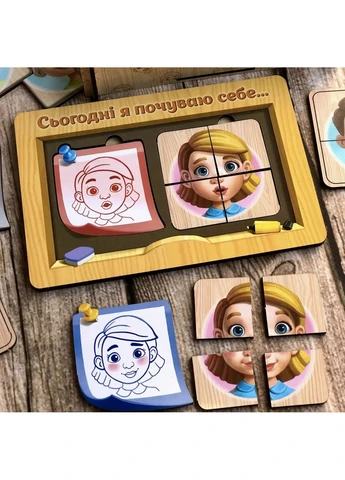 Деревянный пазл-сортер "Эмоции" 36 деталей 12х17,5х0 см No Brand (258032838)