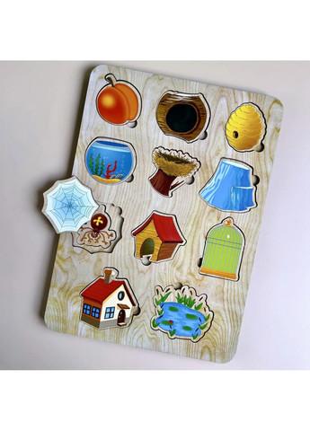 Деревянный пазл-вкладыш "Кто? Где живет?" сортер 21х29,5х1 см No Brand (258031751)