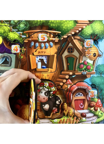 Деревянный пазл-вкладыш "Где чей домик на дереве?" трехслойный 23х31х1 см No Brand (258032839)