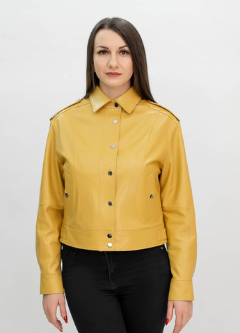 Жовта демісезонна жіноча шкіряна куртка весна Fabio Monti