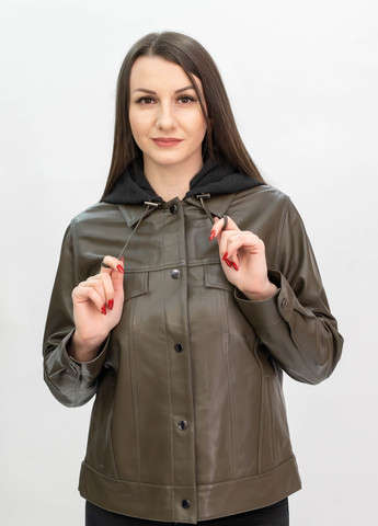 Оливкова (хакі) демісезонна жіноча шкіряна куртка весна Fabio Monti