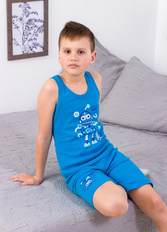 Бірюзова всесезон комплект спальний для хлопчика (майка+шорти) бірюзовий (робот) носи своє (6371-008-33-v0) Носи своє