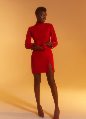 Красное кэжуал красное платье мини с разрезом Gepur однотонное