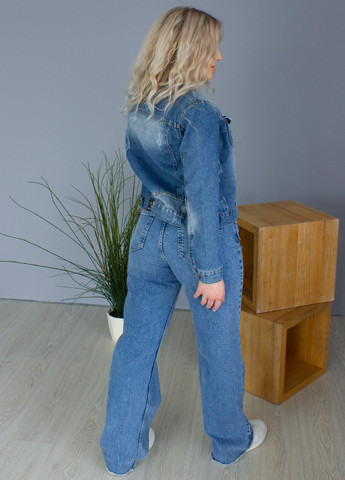 Синяя демисезонная джинсовая куртка женская синяя с потертостями укороченная JEANSclub Свободная
