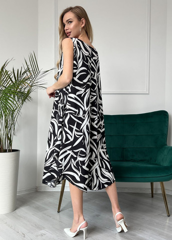Черное повседневный платье женское а-силуэт ISSA PLUS с абстрактным узором