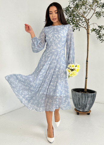 Сіра повсякденний сукня жіноча кльош ISSA PLUS з квітковим принтом