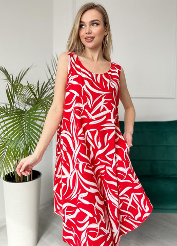 Красное повседневный платье женское а-силуэт ISSA PLUS с абстрактным узором