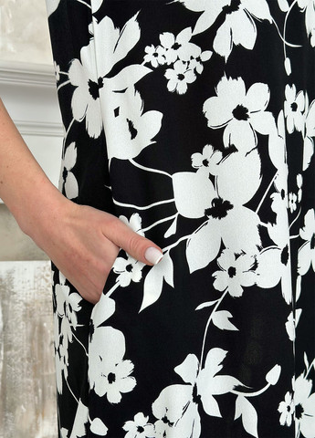 Чорна повсякденний сукня жіноча балон ISSA PLUS з квітковим принтом