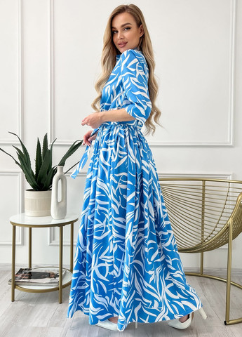 Блакитна повсякденний сукня жіноча кльош ISSA PLUS з абстрактним візерунком