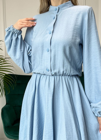 Голубое повседневный платье женское с юбкой-солнце ISSA PLUS однотонное