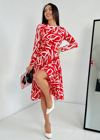 Червона повсякденний сукня жіноча кльош ISSA PLUS з абстрактним візерунком