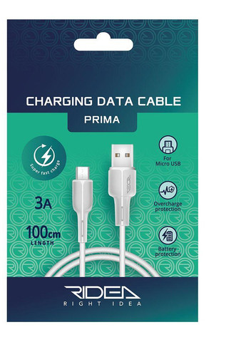 Кабель для заряджання та передачі даних Ridea RC-M111 Prima 3A USB to Micro-USB Білий No Brand (258080009)