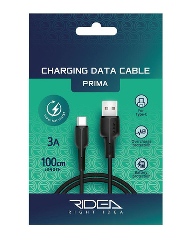 Кабель для заряджання та передачі даних Ridea RC-M121 Prima 3A USB to Type-C Чорний No Brand (258079999)