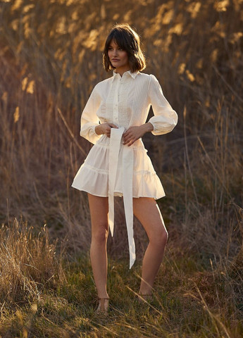Белое повседневный платье-рубашка под пояс Gepur однотонное