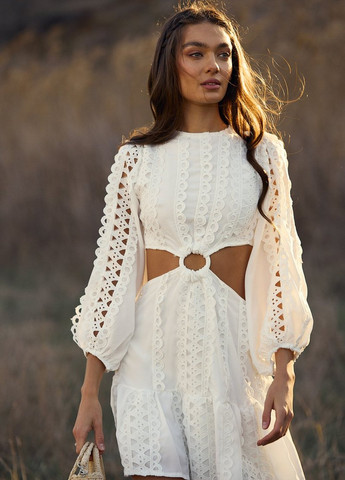 Білий повсякденний сукня міні з ажурними вставками Gepur однотонна