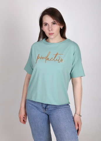 Футболка женская оливковая укороченная с надписью JEANSclub Короткая - (258190239)