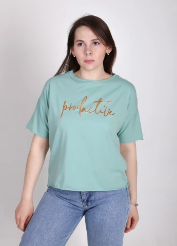 Футболка женская оливковая укороченная с надписью JEANSclub Короткая - (258190239)