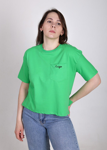 Зелена всесезон футболка жіноча зелена вкорочена з кишенею з коротким рукавом JEANSclub Короткая